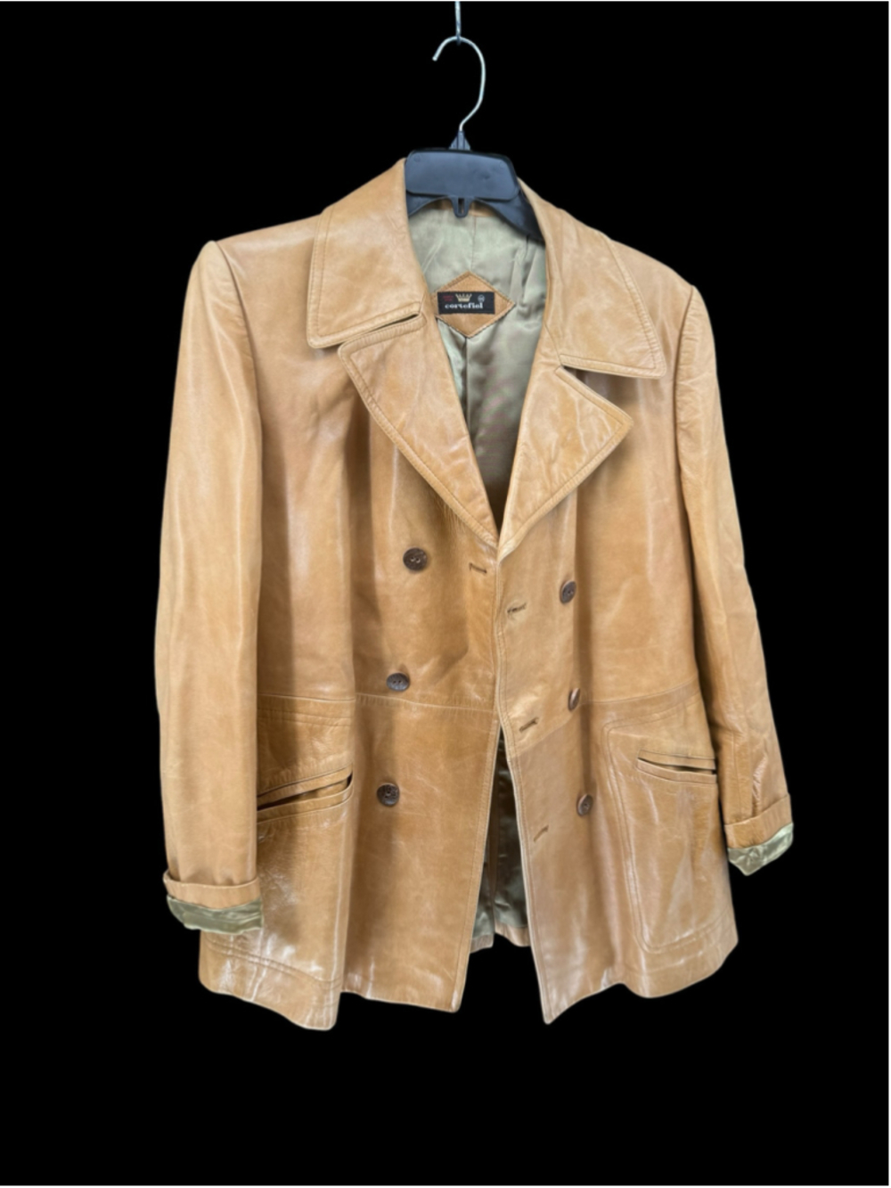 Women's Cortefiel Tan Leather Jacket Size 14